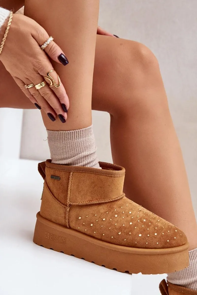 Śniegowce Damskie>Big Star Shoes Śniegowce Ze Zdobieniem Na Platformie Big Star OO274A104 Camel Brązowy