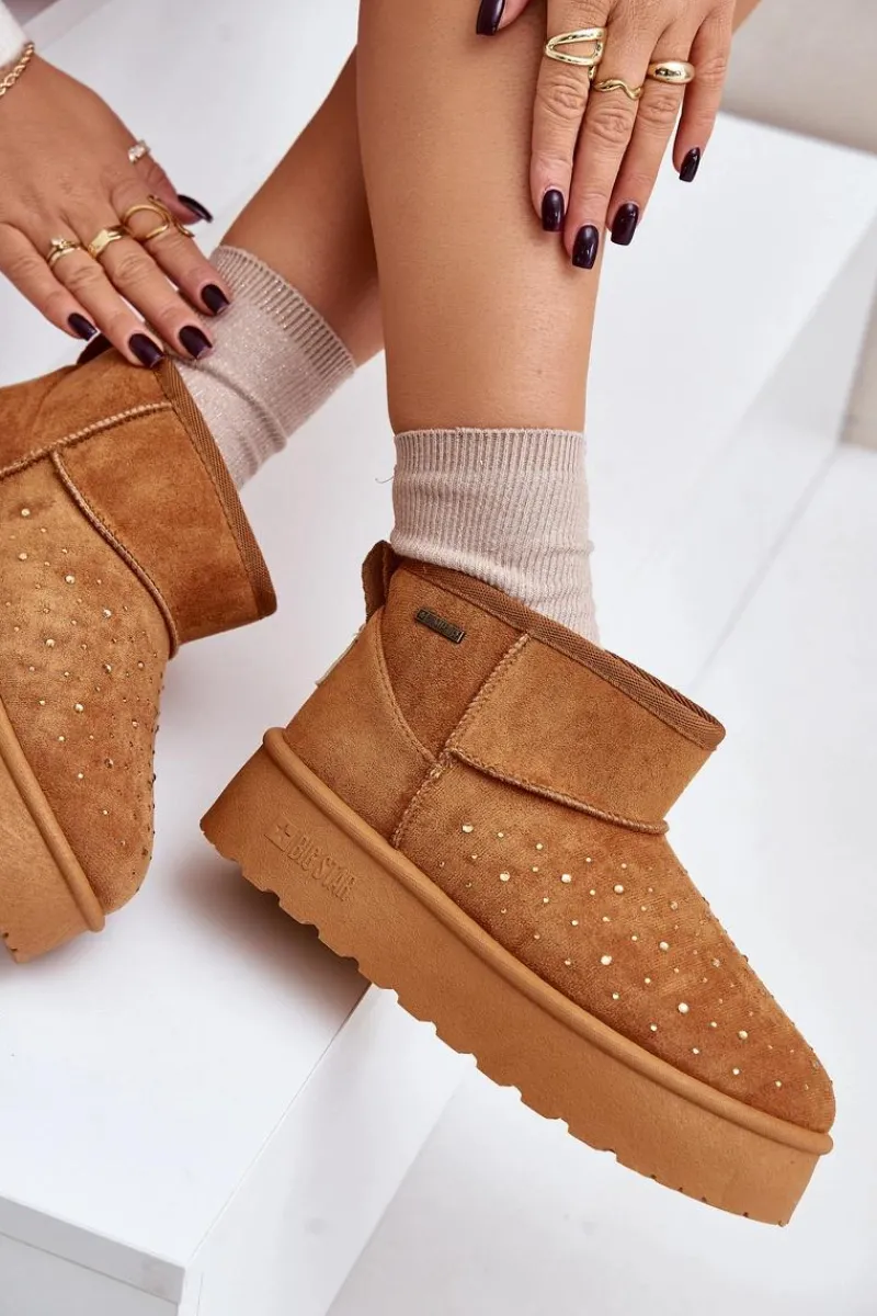 Śniegowce Damskie>Big Star Shoes Śniegowce Ze Zdobieniem Na Platformie Big Star OO274A104 Camel Brązowy