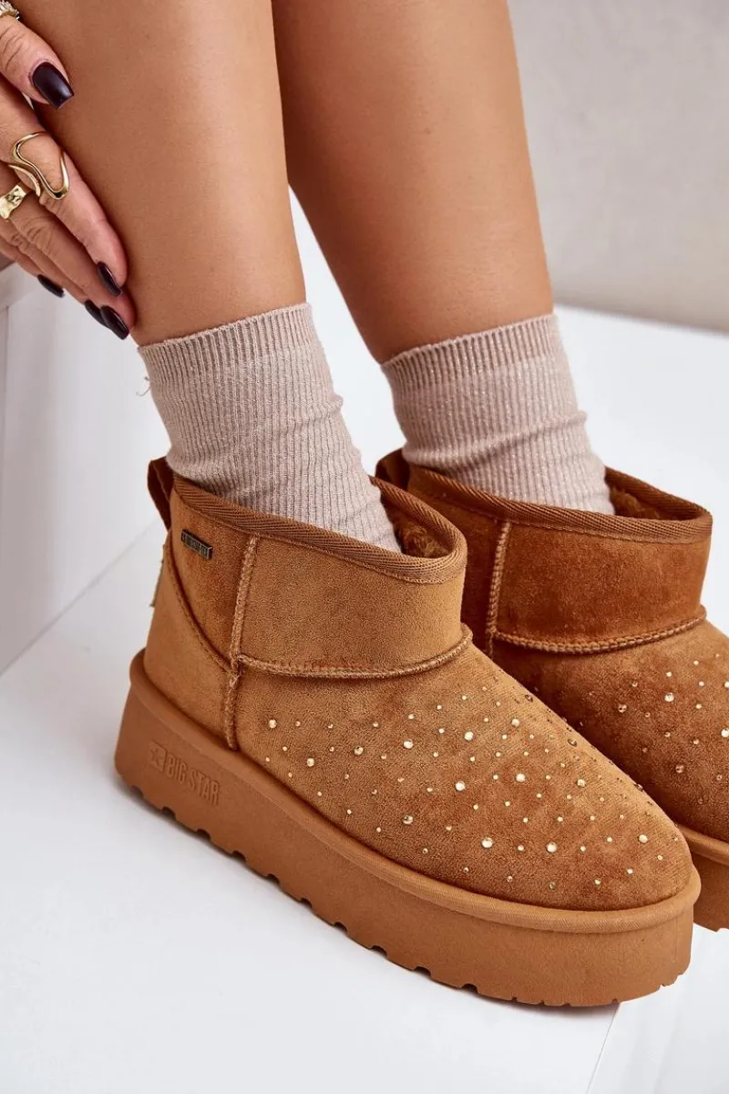 Śniegowce Damskie>Big Star Shoes Śniegowce Ze Zdobieniem Na Platformie Big Star OO274A104 Camel Brązowy