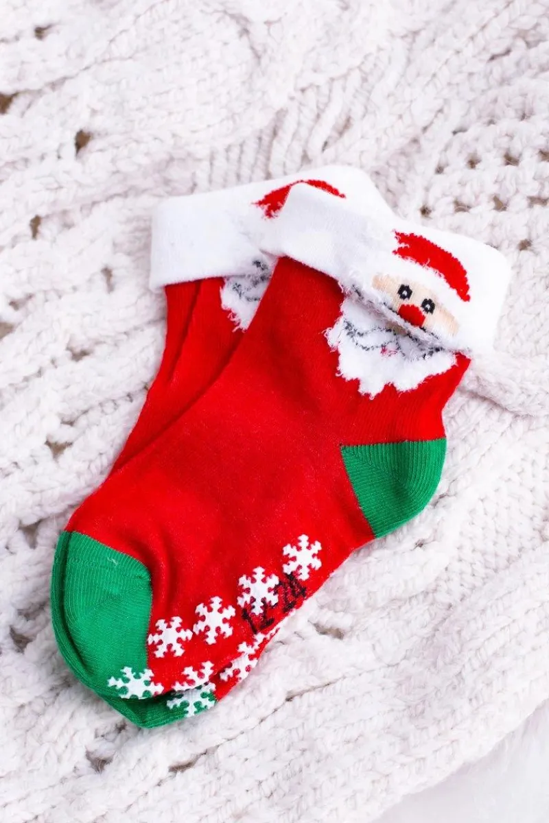 Clearance Aura.via Niemowlęce Dziecięce Świąteczne Skarpetki Antypoślizgowe Z Mikołajem 4