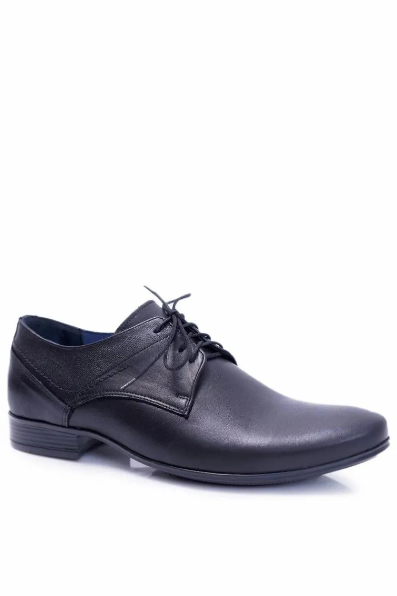 Clearance Boto Nikopol 1622 Męskie Czarne Skórzane Wizytowe Półbuty