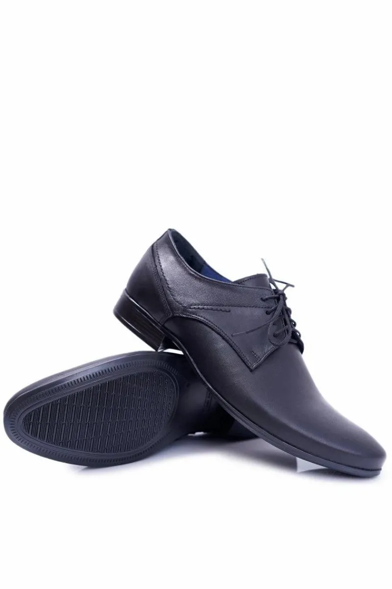 Clearance Boto Nikopol 1622 Męskie Czarne Skórzane Wizytowe Półbuty