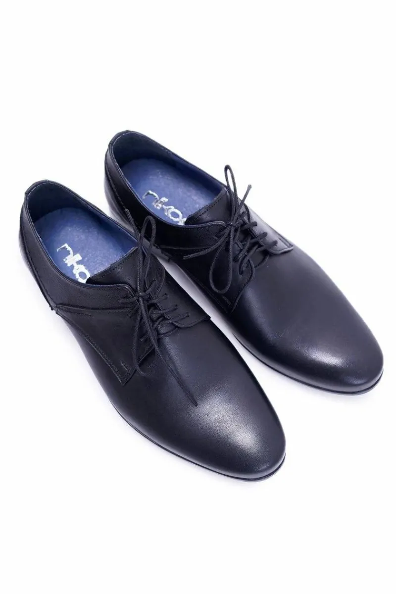 Clearance Boto Nikopol 1622 Męskie Czarne Skórzane Wizytowe Półbuty