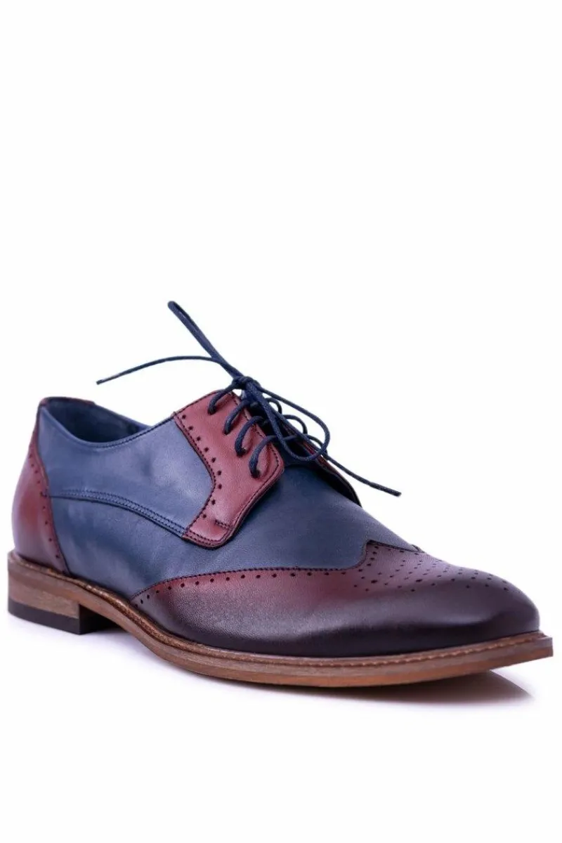 Boto Nikopol Granatowe Skórzane Męskie Eleganckie Półbuty Mortes