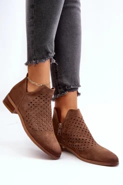 New Niskie Botki Damskie Na Płaskim Obcasie Brązowe Janetris Damskie Botki Wiosenne|Czarne Botki