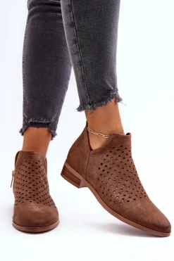 New Niskie Botki Damskie Na Płaskim Obcasie Brązowe Janetris Damskie Botki Wiosenne|Czarne Botki