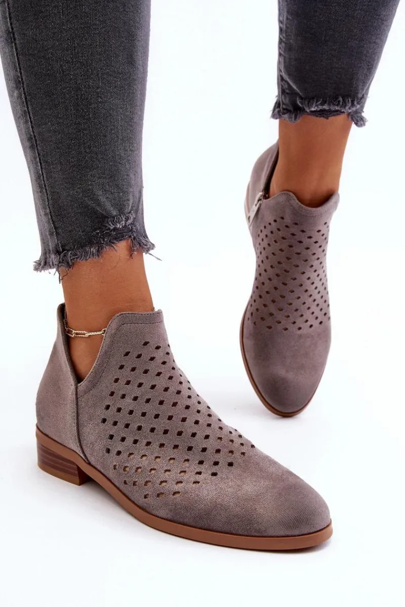 Clearance Buty damskie Vinceza Niskie Botki Damskie Na Płaskim Obcasie Szare Janetris