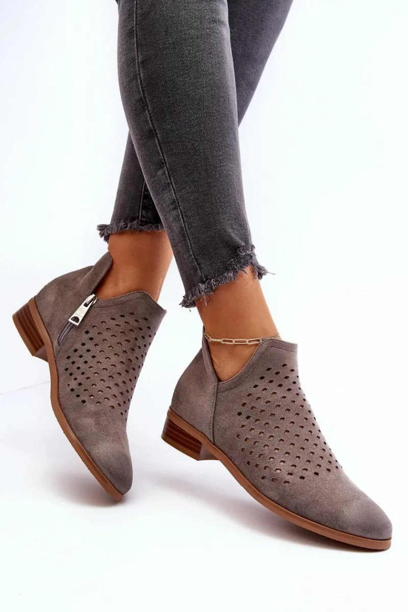 Clearance Buty damskie Vinceza Niskie Botki Damskie Na Płaskim Obcasie Szare Janetris