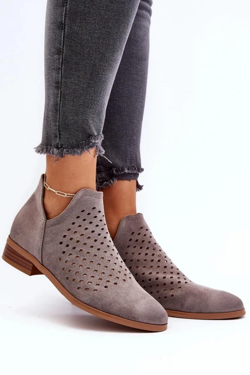 Clearance Buty damskie Vinceza Niskie Botki Damskie Na Płaskim Obcasie Szare Janetris