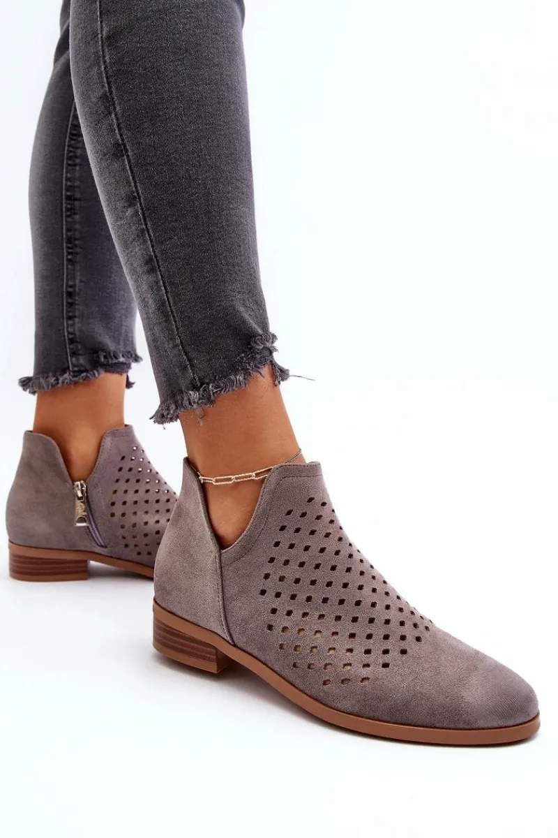 Clearance Buty damskie Vinceza Niskie Botki Damskie Na Płaskim Obcasie Szare Janetris