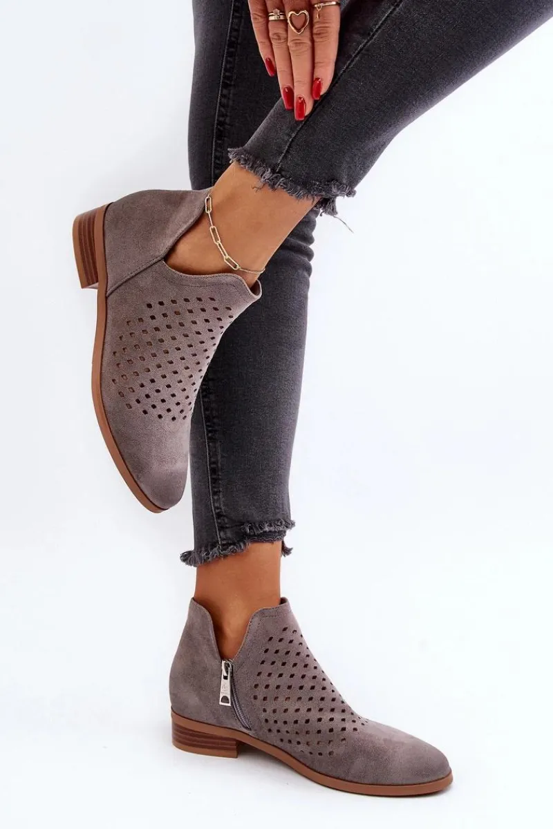 Clearance Buty damskie Vinceza Niskie Botki Damskie Na Płaskim Obcasie Szare Janetris