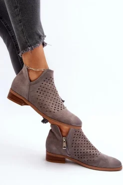 Clearance Buty damskie Vinceza Niskie Botki Damskie Na Płaskim Obcasie Szare Janetris