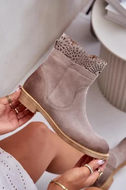 Discount Boto Niskie Botki Damskie Na Płaskim Obcasie Zamszowe Lewski 3624 Cappucino Beżowy