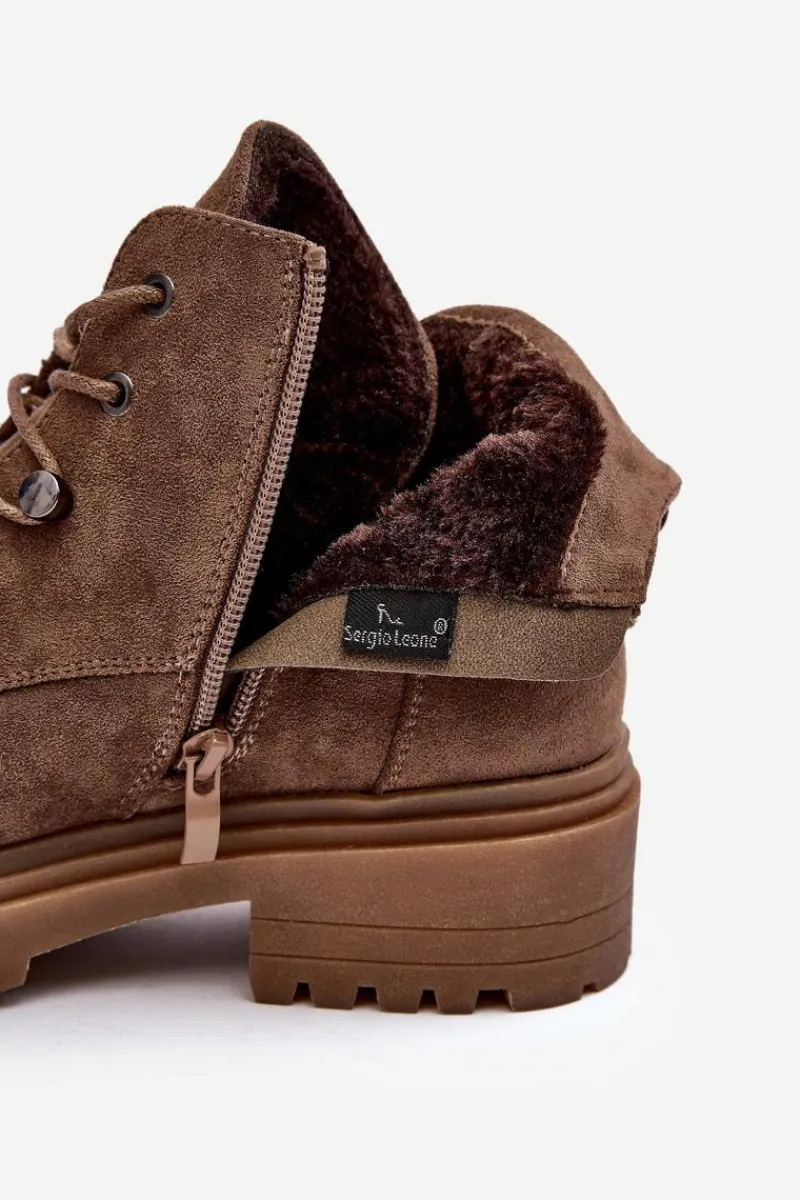 Sale Niskie Botki Damskie Ocieplane Na Suwak Ciemnobeżowe Cameronia Damskie Botki Sznurowane|Botki Zimowe Damskie