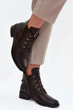 Outlet Niskie Botki Ocieplane Na Zamek Z Ozdobą Brązowe Nevalia Damskie Botki Ocieplane|Botki Zimowe Damskie