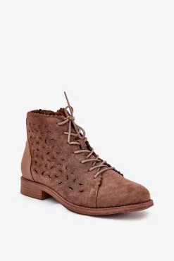 Botki Ażurowe|Brązowe I Beżowe Botki><noscript><img width=