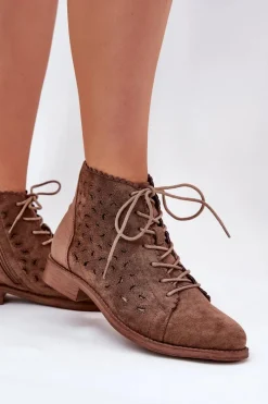 Botki Ażurowe|Brązowe I Beżowe Botki><noscript><img width=