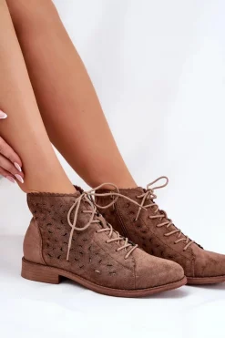 Botki Ażurowe|Brązowe I Beżowe Botki><noscript><img width=