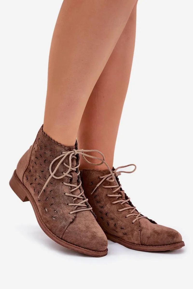 Botki Ażurowe|Brązowe I Beżowe Botki>Damskie buty S.Barski Niskie Botki Z Ażurowym Wzorem S.Barski HY51-185 Brązowe Brązowy