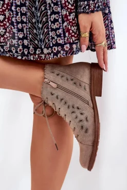 Hot Damskie buty S.Barski Niskie Botki Z Ażurowym Wzorem S.Barski HY51-185 Beżowe Beżowy