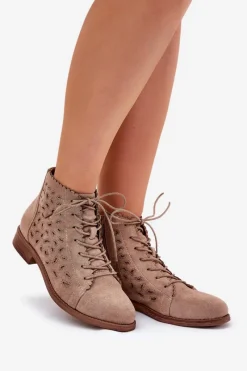 Hot Damskie buty S.Barski Niskie Botki Z Ażurowym Wzorem S.Barski HY51-185 Beżowe Beżowy