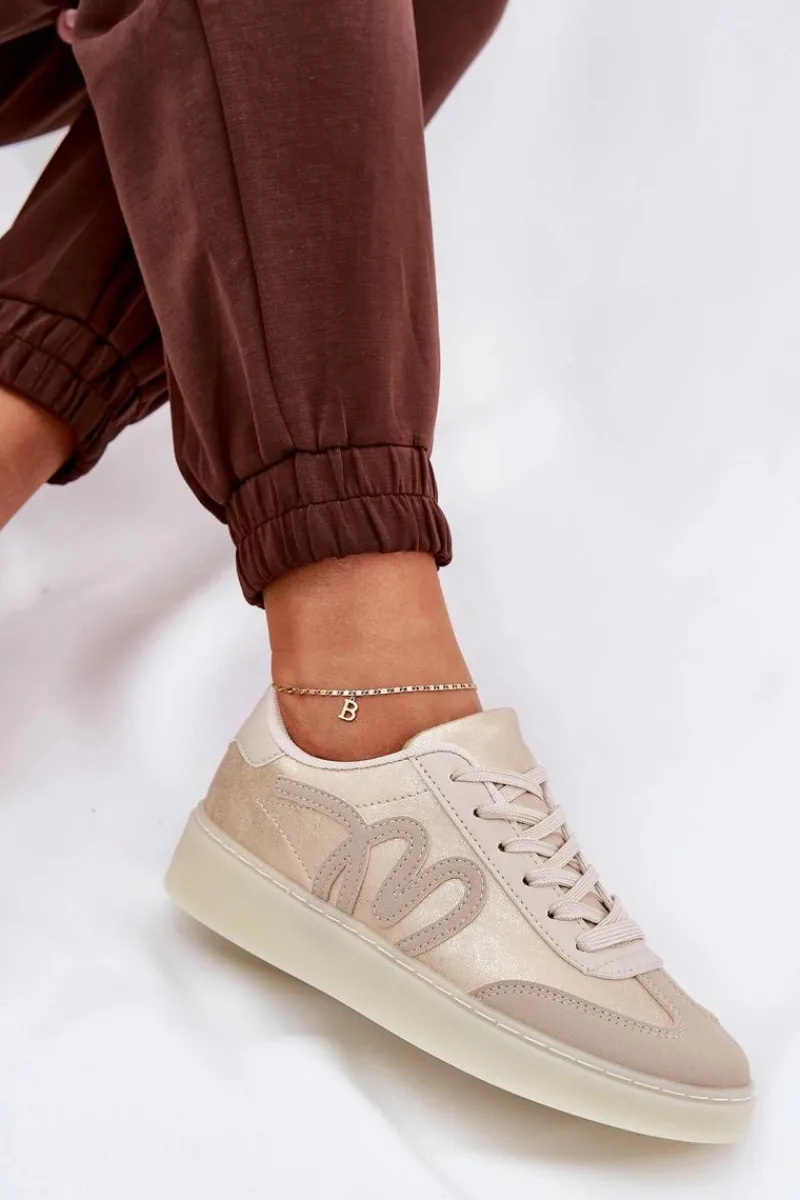 New Niskie Buty Sportowe Damskie Z Eko Skóry Złoto-Beżowe Iladira Damskie Sneakersy Damskie