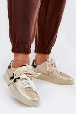 Sneakersy Damskie>Boto Niskie Buty Sportowe Damskie Złote Zelevelis Złoty