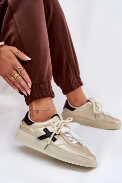 Sneakersy Damskie></noscript>Boto Niskie Buty Sportowe Damskie Złote Zelevelis Złoty