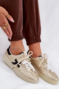 Sneakersy Damskie></noscript>Boto Niskie Buty Sportowe Damskie Złote Zelevelis Złoty