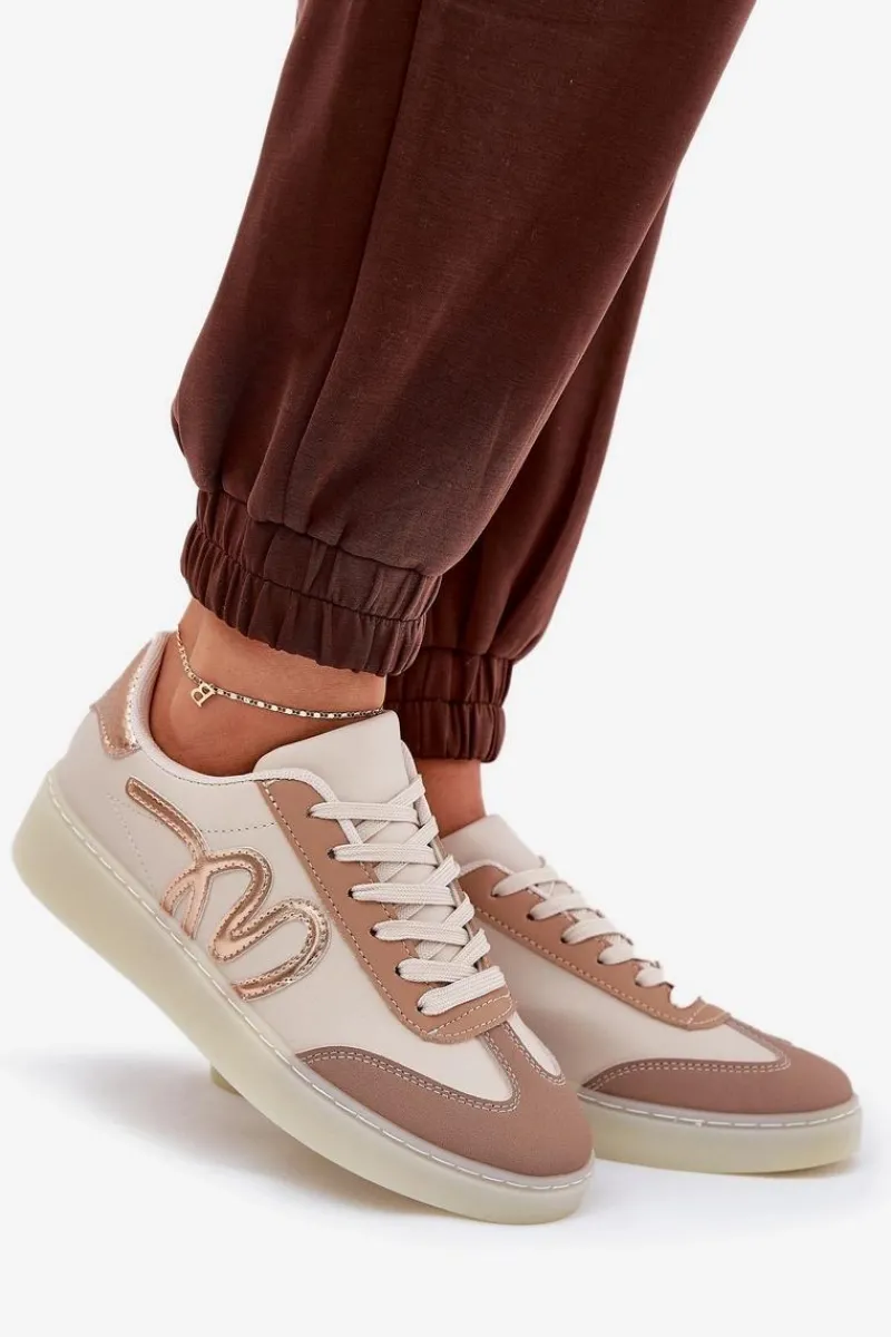 Sneakersy Damskie>Boto Niskie Buty Sportowe Damskie Z Eko Skóry Beżowe Iladira Beżowy