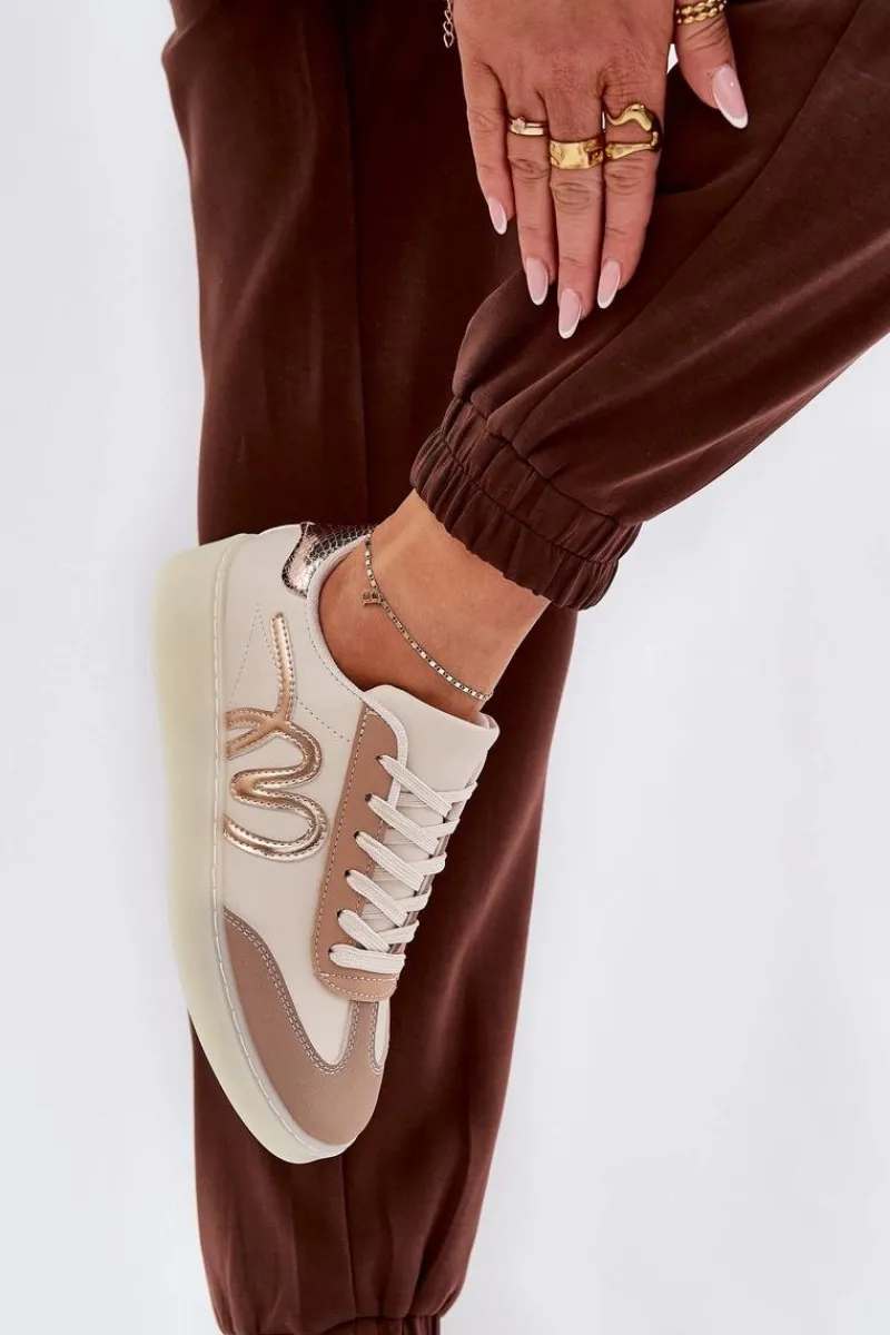 Sneakersy Damskie>Boto Niskie Buty Sportowe Damskie Z Eko Skóry Beżowe Iladira Beżowy