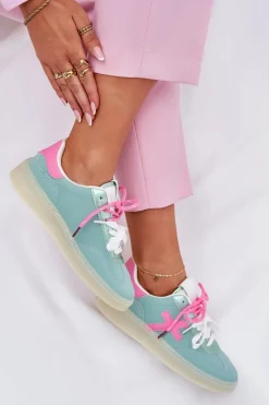 Sneakersy Damskie>Boto Niskie Buty Sportowe Damskie W Panterkę Miętowo-Różowe Zelevelis