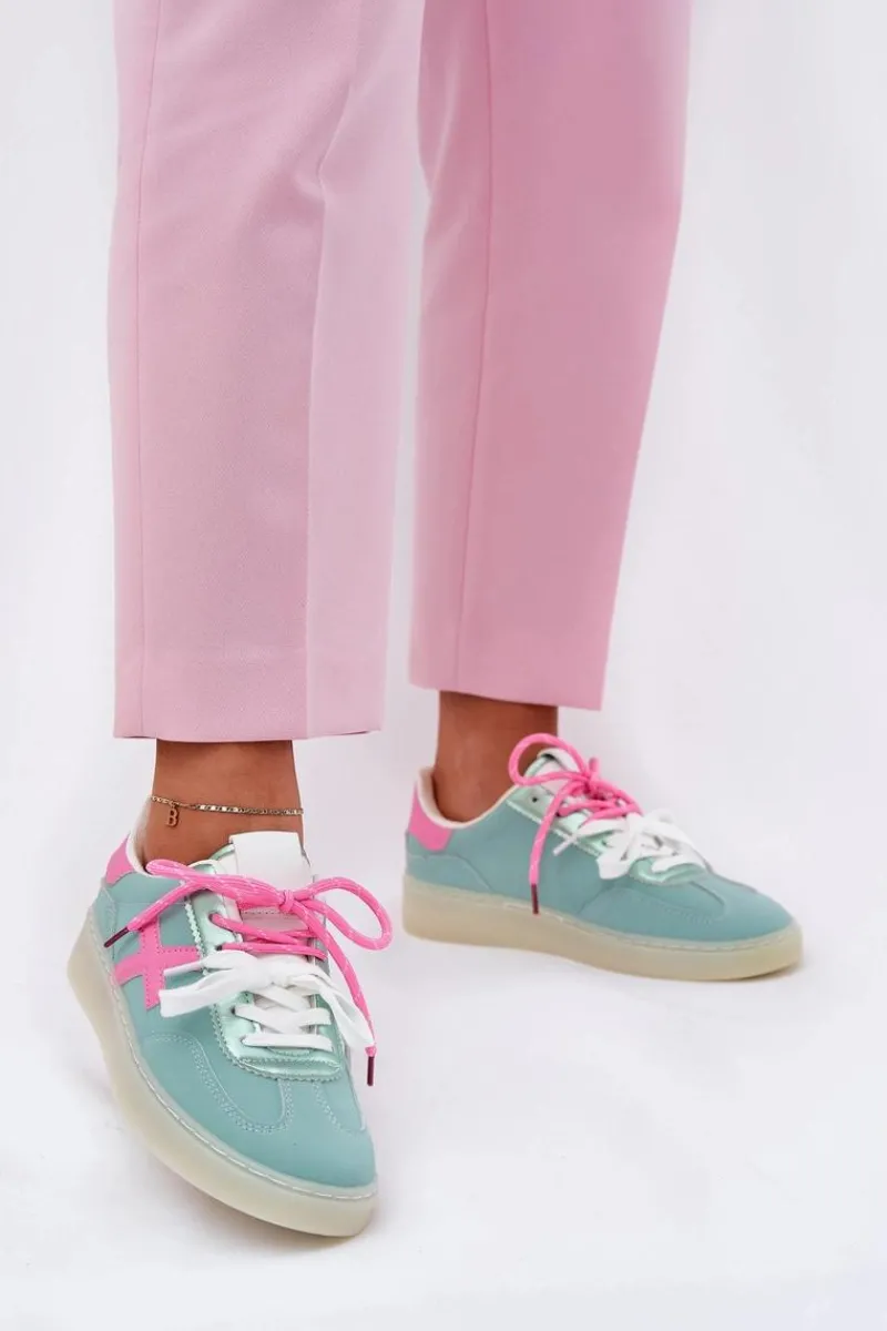 Sneakersy Damskie>Boto Niskie Buty Sportowe Damskie W Panterkę Miętowo-Różowe Zelevelis