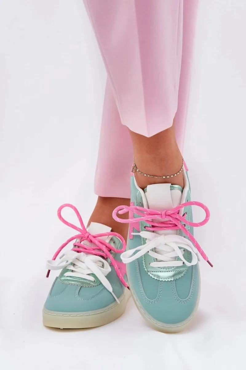 Sneakersy Damskie>Boto Niskie Buty Sportowe Damskie W Panterkę Miętowo-Różowe Zelevelis