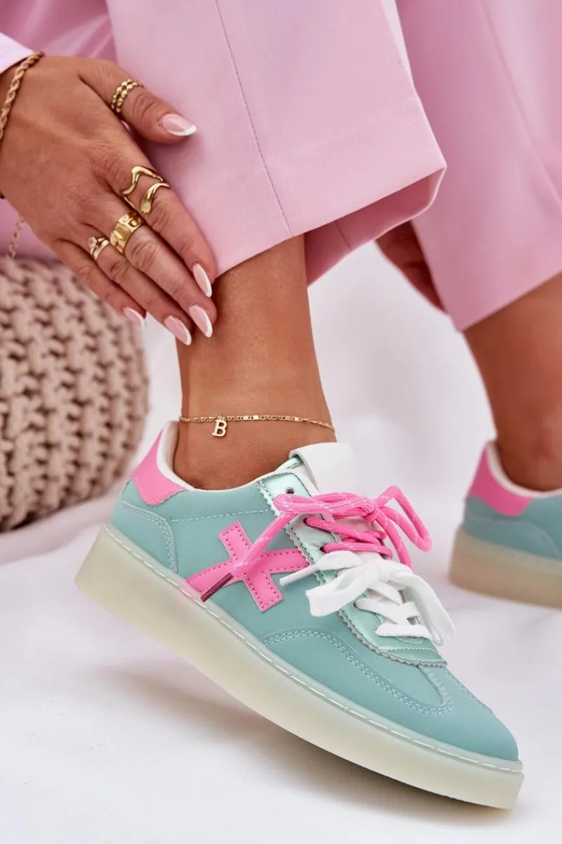 Sneakersy Damskie>Boto Niskie Buty Sportowe Damskie W Panterkę Miętowo-Różowe Zelevelis