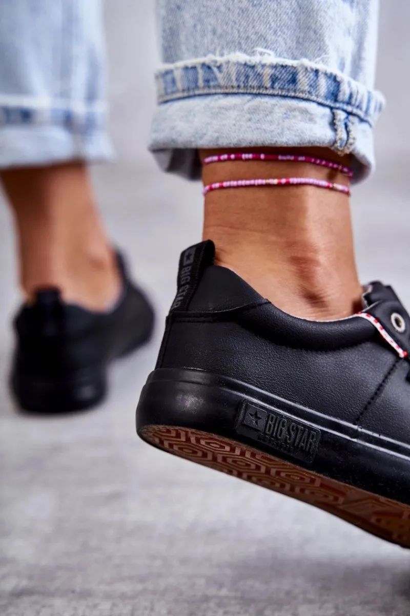 Online Big Star Shoes Niskie Damskie Skórzane Trampki Big Star KK274006 Czarne Czarny