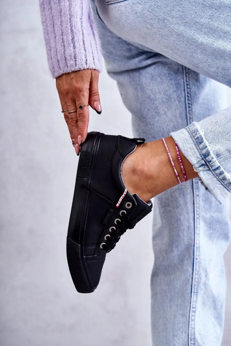 Online Big Star Shoes Niskie Damskie Skórzane Trampki Big Star KK274006 Czarne Czarny