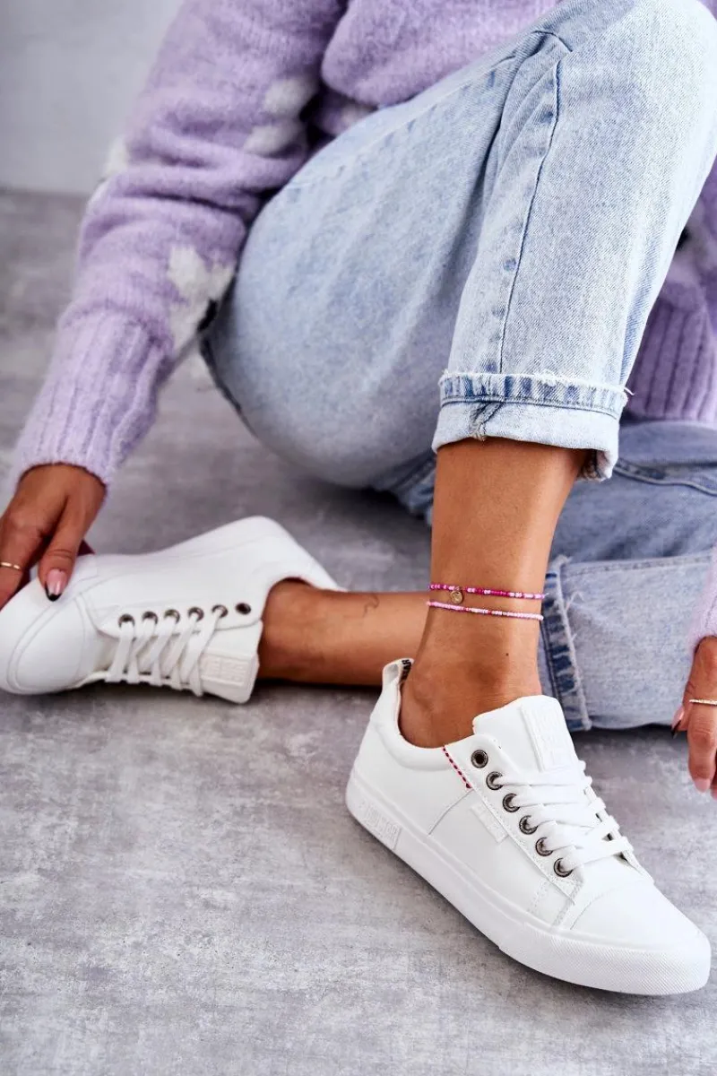 Trampki Damskie Big Star|Trampki Damskie Niskie>Big Star Shoes Niskie Damskie Skórzane Trampki Big Star KK274005 Białe Biały