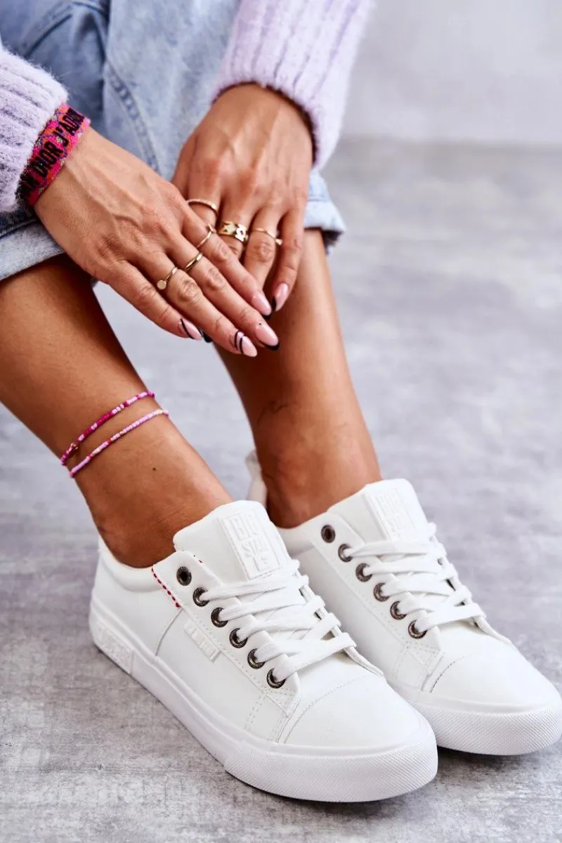 Trampki Damskie Big Star|Trampki Damskie Niskie>Big Star Shoes Niskie Damskie Skórzane Trampki Big Star KK274005 Białe Biały