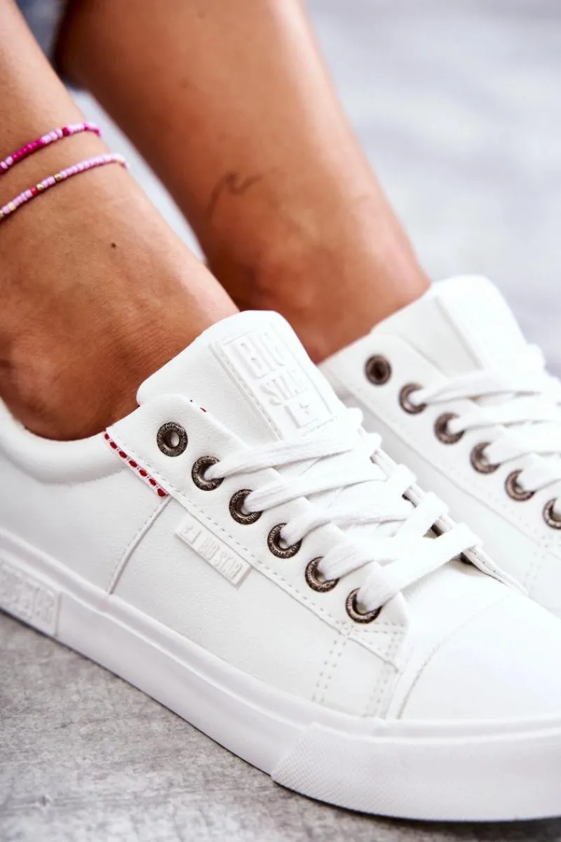 Trampki Damskie Big Star|Trampki Damskie Niskie>Big Star Shoes Niskie Damskie Skórzane Trampki Big Star KK274005 Białe Biały