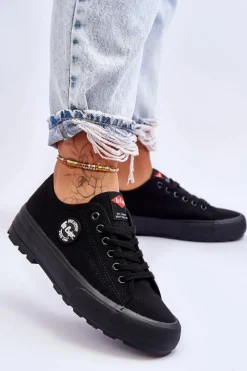 Outlet Lee Cooper Niskie Damskie Trampki Na Platformie LCW-23-44-1652L Czarne