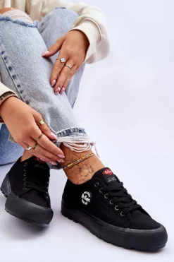 Outlet Lee Cooper Niskie Damskie Trampki Na Platformie LCW-23-44-1652L Czarne