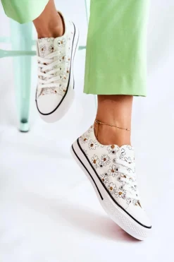 Clearance Boto Niskie Damskie Trampki W Kwiaty Białe Janey