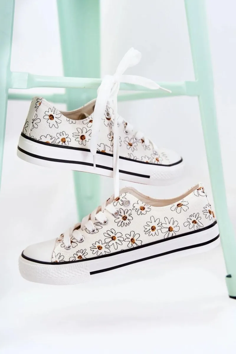 Clearance Boto Niskie Damskie Trampki W Kwiaty Białe Janey