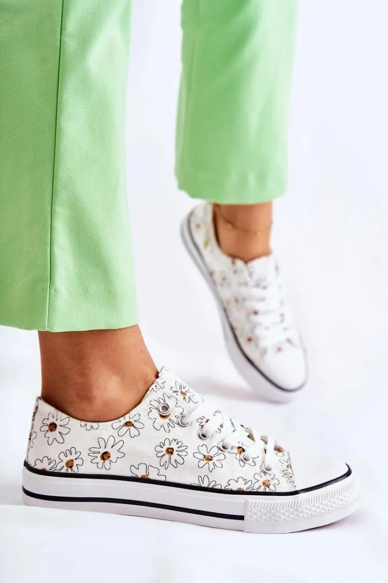 Clearance Boto Niskie Damskie Trampki W Kwiaty Białe Janey