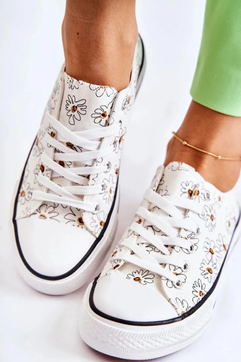 Clearance Boto Niskie Damskie Trampki W Kwiaty Białe Janey
