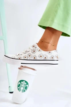 Clearance Boto Niskie Damskie Trampki W Kwiaty Białe Janey