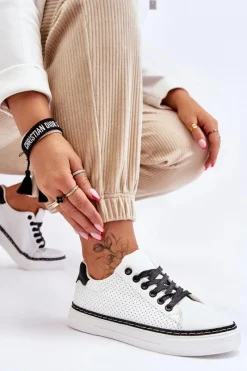 Best Boto Niskie Damskie Trampki Z Perforacją Biało-Czarne Daxton