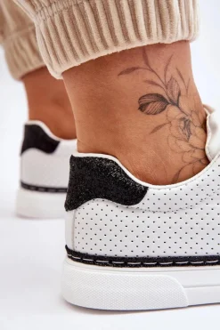 Best Boto Niskie Damskie Trampki Z Perforacją Biało-Czarne Daxton