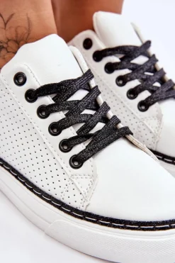 Best Boto Niskie Damskie Trampki Z Perforacją Biało-Czarne Daxton